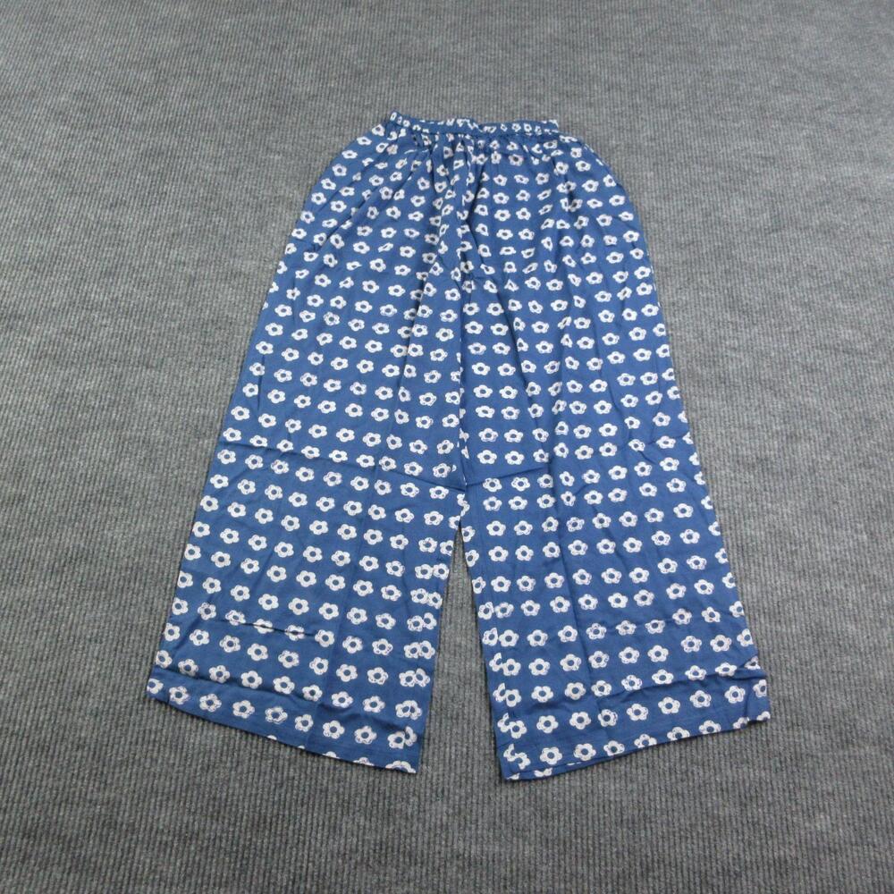 Daughters Of India Pants Womens M Blue Floral Wide-Leg Drawstring 23x31* NWT